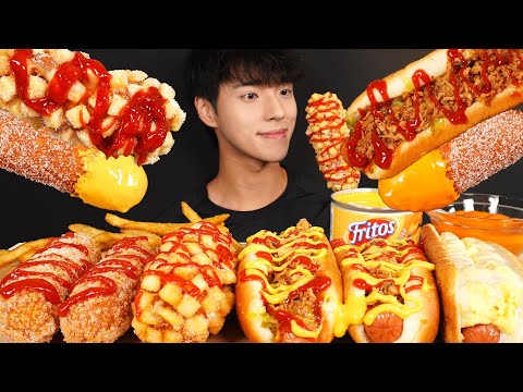 ASMR MUKBANG CORN DOGS & HOT DOGS & FRENCH FRIES
