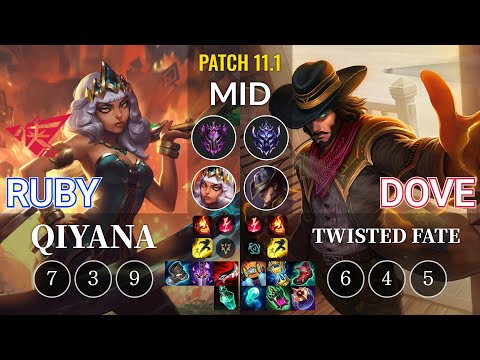 RW Ruby Qiyana vs Dove Twisted Fate Mid - KR Patch 11.1