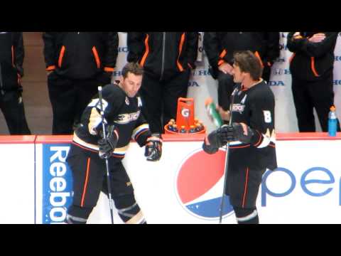 Francois Beauchemin during pre-game warm-up at the Coyotes @ Ducks hockey game