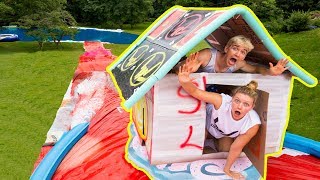 WORLDS BIGGEST BOX FORT WATERSLIDE CHALLENGE!!