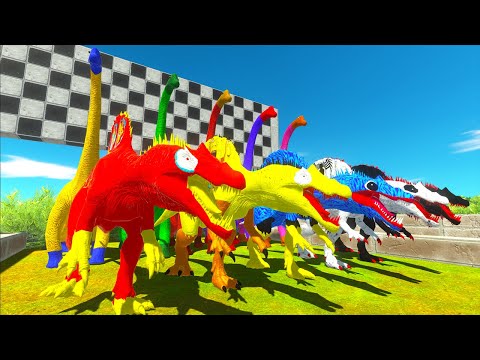 5 Brachiosaurus Marvel VS 5 Spinosaurus DC Speed Race ARBS - Animal Revolt Battle Simulator