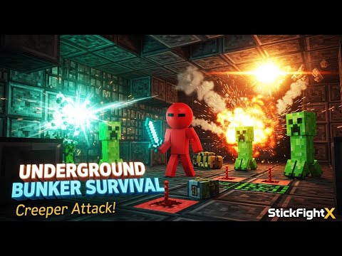 🔥 Stickman Minecraft Ep.2: Secret Underground Bunker Survival 💥 Creeper Attack!