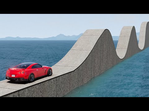 Impossible Wave Bridge Crossing Cars Vs Deep Water - BeamNG.Drive