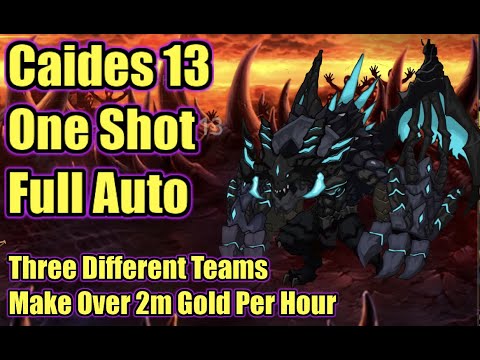 Epic Seven Caides 13 One Shot - 3 Different Teams - Hunt full Auto, 2m GOLD / HOUR, 1.5 Min Runs C13