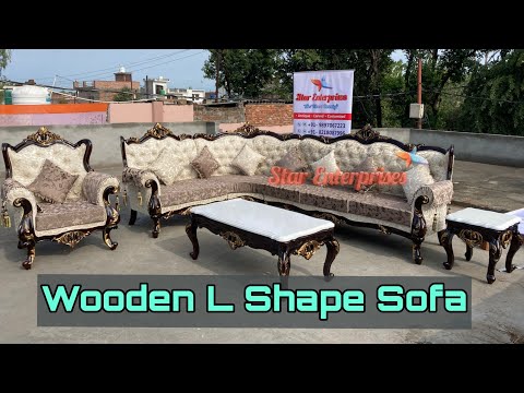 7 seater velvet wooden l shape sofa set, without lounger, li...