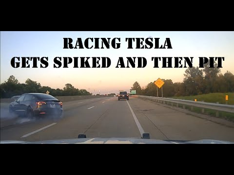 PURSUIT of Racing TESLA - Runs over SPIKE STRIPS and then PIT Maneuver by Arkansas State Police