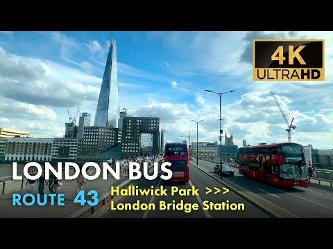 London Bus Ride, Route 43, Double Decker, 4K Virtual Tour