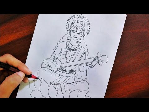 How to Draw Saraswati Mata✨| Beautiful Pencil Sketch | Easy - Step by Step Tutorial