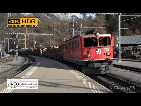2018-11 [4K]  Bahnhof Reichenau-Tamins on the platform, 16 RhB trains in 21 min in stunning 4K!