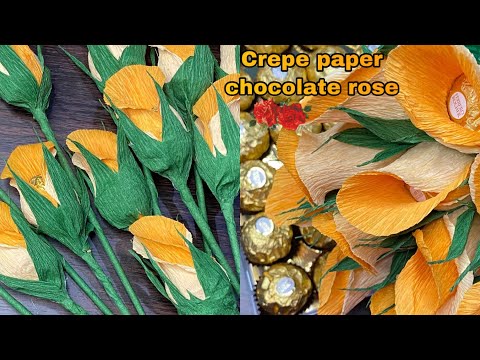 How To Make Rose Bud From Crepe Paper | Crepe Paper Rose Fill With Chocolate | Crepe Paper Flower🌹
