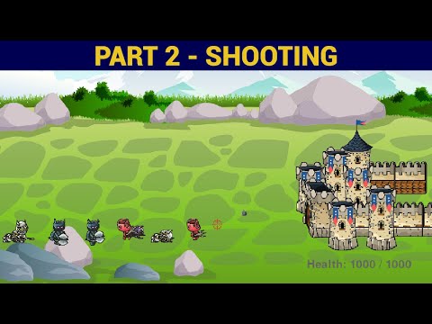 PyGame Castle Defender Game Beginner Tutorial in Python - PART 2 | Aiming at the Mouse & Shooting