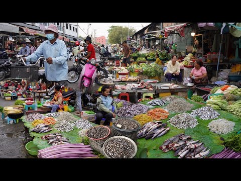 Evening Street Market Scene @Sam Hanh - Plenty Fresh Vegetable, Fish, Pork & More In Toul Sangke
