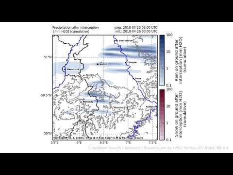TerrSysMP monitoring run 2018-04-26 - precipitation after interception - NRW (24h)