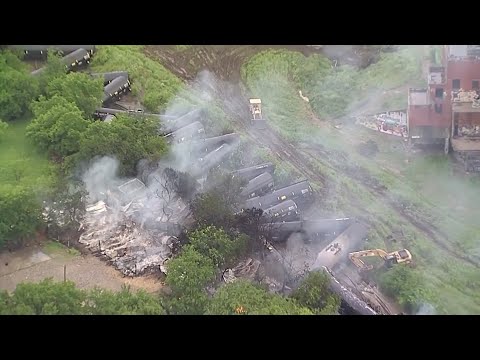 No one was hurt when a Union Pacific train carrying ethanol derailed in a residential area in Fort Worth and caught fire. (April 24)