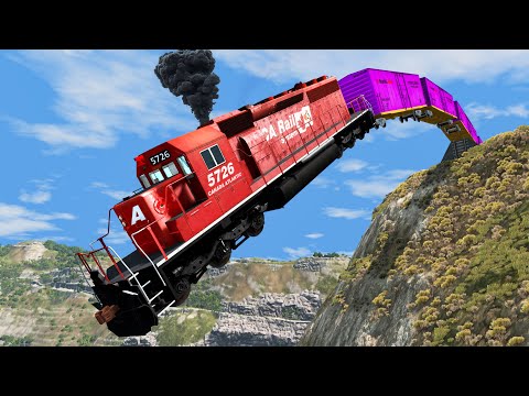 Trains vs Cliff #5 and Car vs Rails - BeamNG Drive