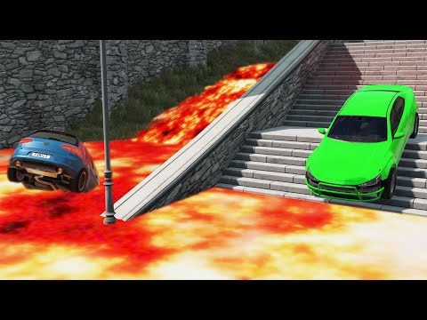 🔥 Cars vs Volcano Spit Lava all over the City – BeamNG Drive