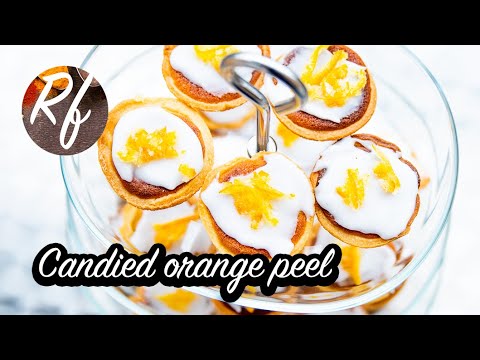 How to make candied orange peel with sugar and organic oranges. Very nice to use as garnish for cakes, cookies and desserts. >