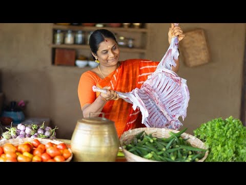 Delicious Mutton Gravy for Hardworking Laborers | Mutton Preparation in a Mud House