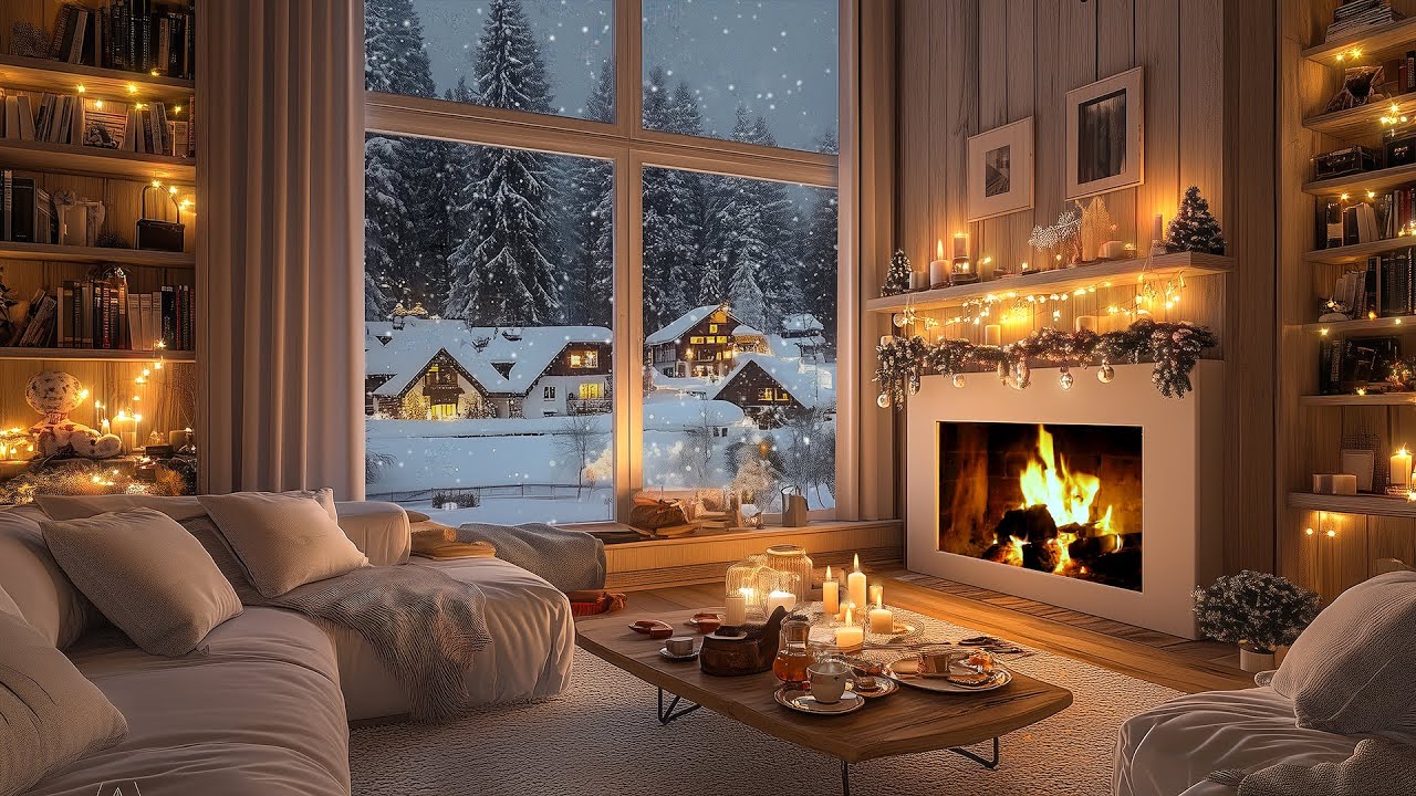 ️❄️ Winter Day in Apartment Space With Fireplace | Relaxing Piano Music for Working and Studying