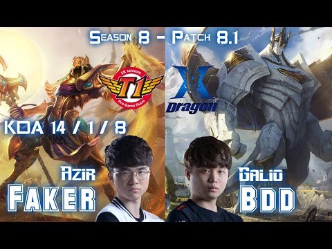 SKT T1 Faker AZIR vs KZ BDD GALIO Mid - Patch 8.1 KR Ranked