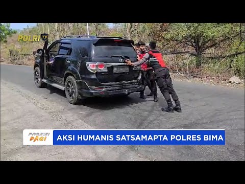 SATSAMAPTA POLRES BIMA BANTU DORONG MOBIL DI TANJAKAN DOROBELO SAAT MELAKUKAN PATROLI KRYD