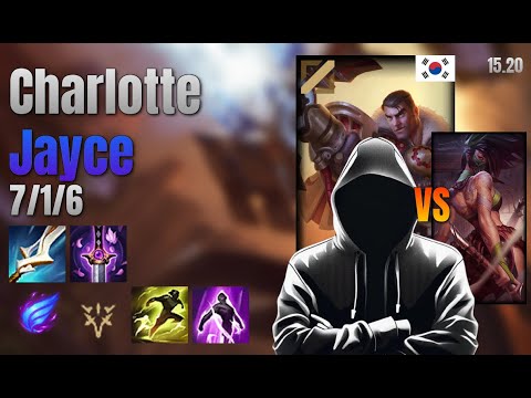 Charlotte Mid Jayce vs Akali lol KR solo rank Full Game 15.20 | charlotte 제이스 vs 아칼리