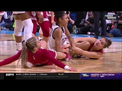 Ex-Soccer Player Uses Her FEET To Try To Force Jump Ball Tie Up Call! #2 UConn Huskies vs #3 Indiana