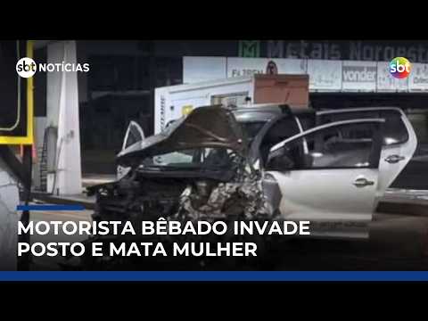 Motorista bêbado provoca colisão, mata mulher e lança carro contra posto no RS | #SBTNotícias