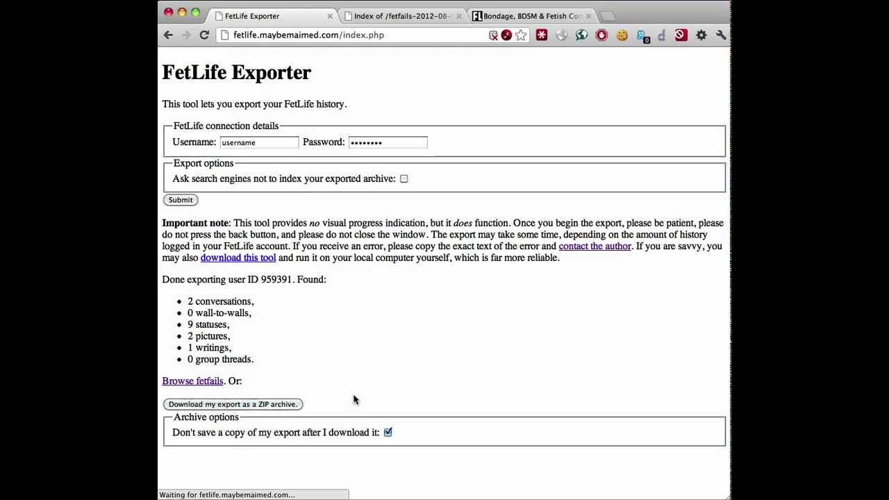 How to use the FetLife Export tool to download a backup of your FetLife account history