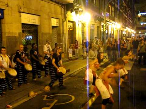 A djembe performance on the streets Bilbao during Fiestas de Bilbao 2010