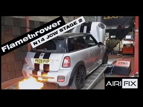 Mini JCW R56 N14 270hp Dyno Run Stage 2 insane flames-Hybrid TURBO