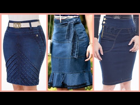 elegant knee length denim skirt design 