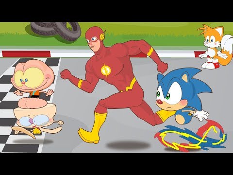 Mongo e Drongo apostam corrida contra Flash e Sonic e vencem! - Desenho animado