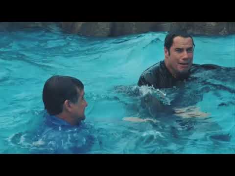 Old Dogs trailer collage — zoo chase, birthday party mayhem, and a feel-good anthem