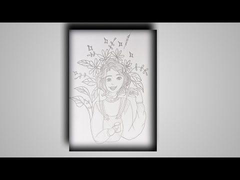 How to draw a girl||step by step||A Girl with flowers||Pencil sketch||for beginners