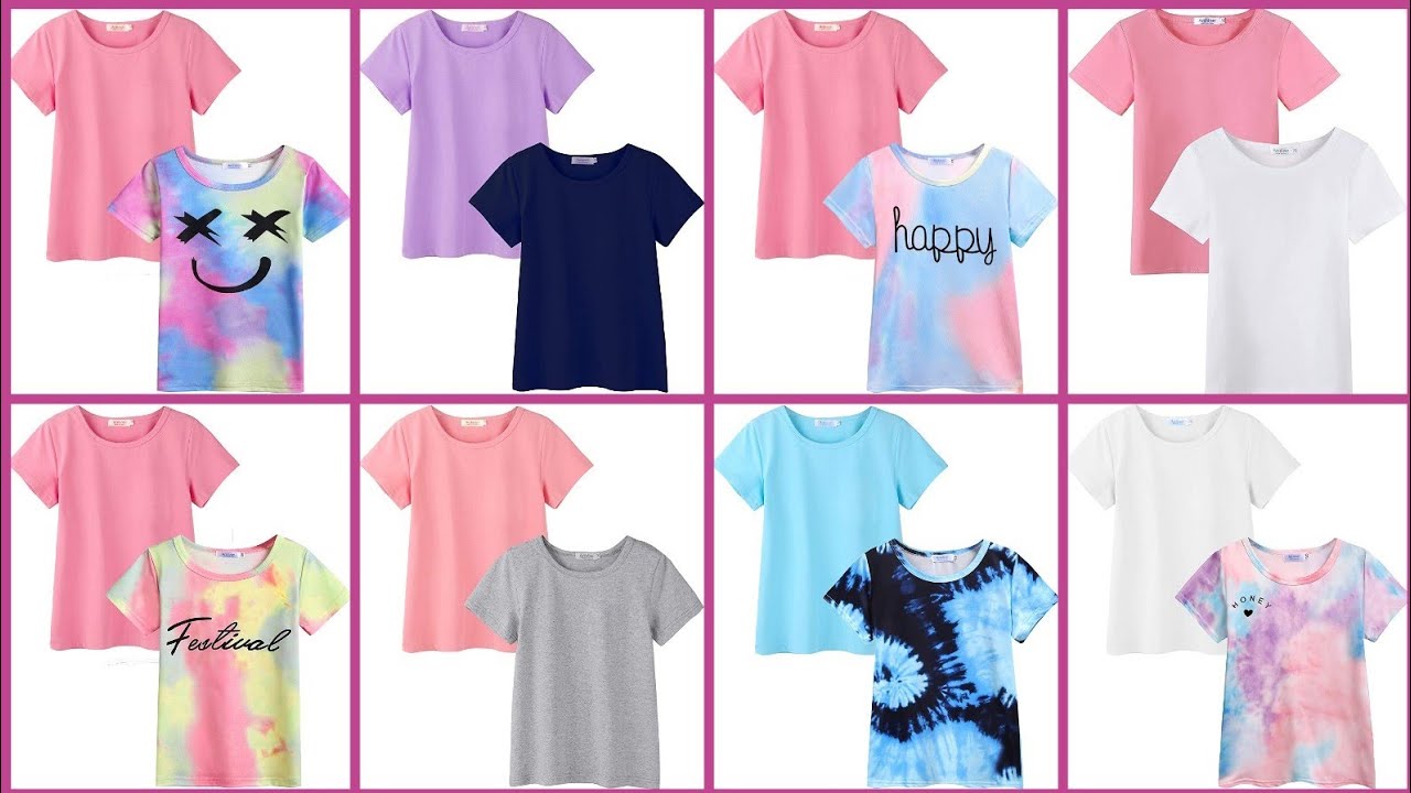 T-Shirt | Kids 2 Pack Short Sleeve Tees Girls Basic Tees 2pcs Shirt for Tie Dye.