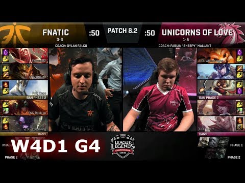 Fnatic vs Unicorns of Love | Week 4 Day 1 of S8 EU LCS Spring 2018 | FNC vs UOL W4D1 G4