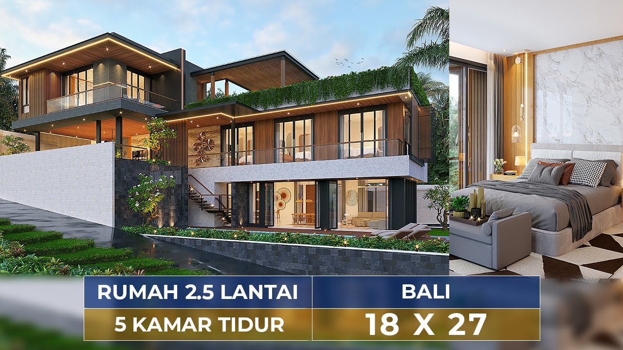 Video 3D Desain Rumah Modern Industrial 2.5 Lantai Bapak BYN 1396 - Bali