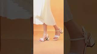 Giày Sandal Cao Gót MWC - 4372 Sandal Cao Gót Quai Ngang Nhún Đính Ngọc Xinh Xắn Gót Vuông 5cm