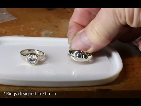 2 white gold rings designed in Zbrush