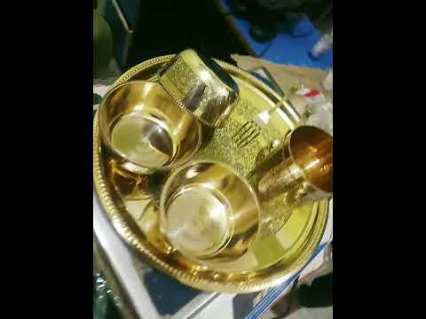 Brass thali set, shape: round, dimension: 12 inches