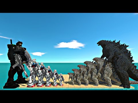 Growing Godzilla 2021 vs Growing Gundam-RX78 - Animal Revolt Battle Simulator