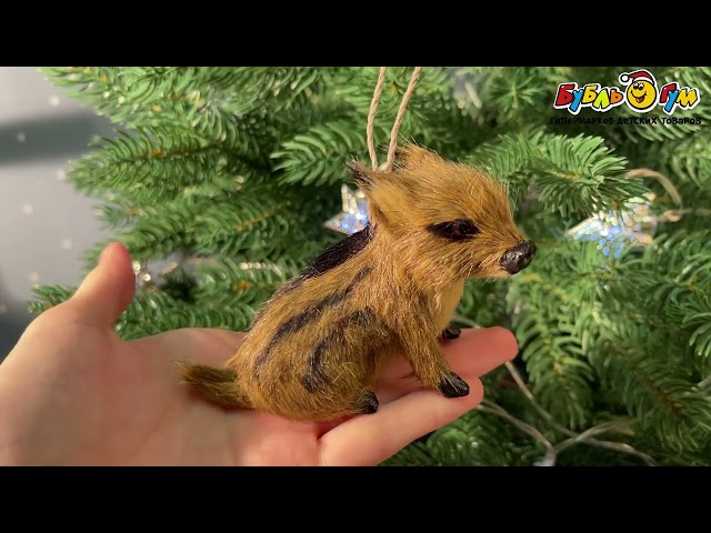 Елочная фигурка Кабанчик декоративная коричневая 7,5см  - видео