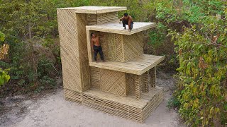 Build The Most Modern 4-story Bamboo Architecture Villas House  Design By Two Man In Forest