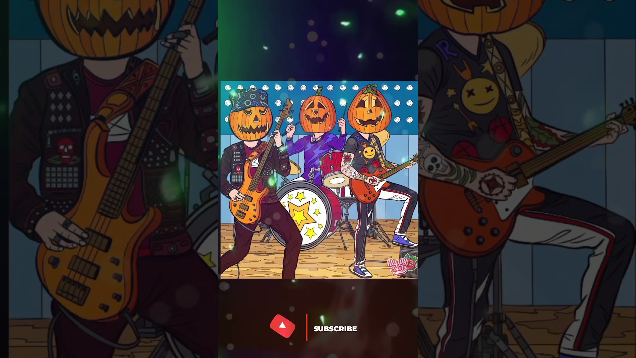 Halloween scary pumpkin head man with guitar Vector new colouring version 🤡