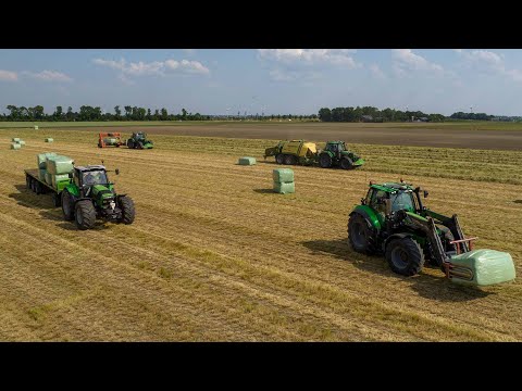 HAY! 4x Deutz-Fahr baling, wrapping & loading | Grass 2023