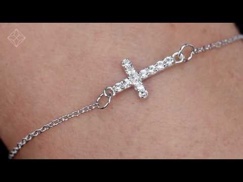 UD3274 - TESORO COLLECTION WHITE TOPAZ SIDEWAYS CROSS BRACELET IN 925 SILVER