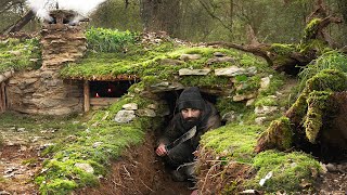 Crafting complete and comfort survival shelter Bushcraft wood structure clay roof twin fireplace Mp4 3GP & Mp3