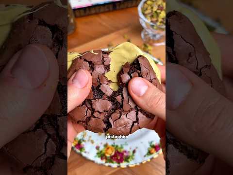 Chewy Pistachio Stuffed Brownie Cookies