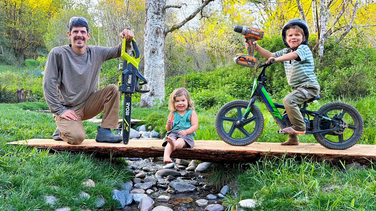 Building a Wooden Bridge Across the Stream on Our Homestead